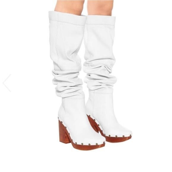 Jacquemus Les Bottes Sabots Hautes Over-the-Knee Boots White Leather Clog Heel U - Picture 5 of 14